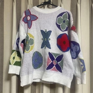 Louis Vuitton White Monogram Crew Neck Sweater, Multicolor Knit, Used - Picture 1 of 2