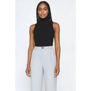 Zara Sleeveless Turtleneck Knit Top Ribbed Turtle Neck Black S Academia 86-15 - Picture 1 of 14