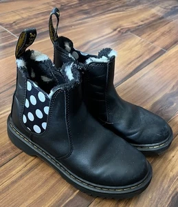Dr Martens Child Leonore Faux Fur Lined Chelsea Ankle Boots Size 1 Black - Picture 1 of 8