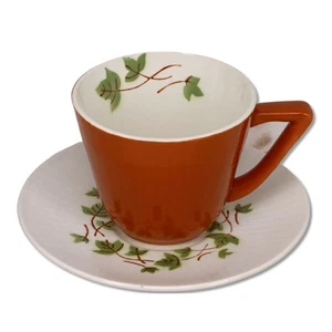 Ceranord Feuilles D'Automne Brown Tea Cup Saucer Set France Vintage - Picture 1 of 3
