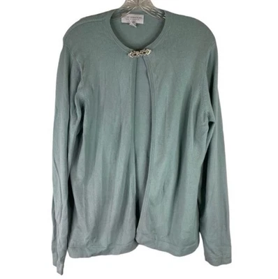 Cardigã feminino Petite Sophisticate G vintage verde cashmere fecho enfeitado de seda - Imagem 1 de 4