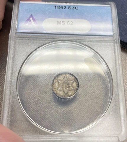 1862 3cs ANACS MS62 Pretty Toned Three Cent Silver! Cover