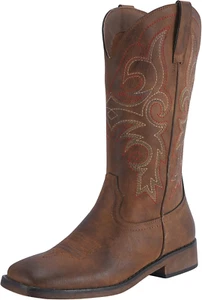 Women'S Fashion Western Cowgirl Cowboy Boots Wide Square Toe Mid Calf - Picture 1 of 8