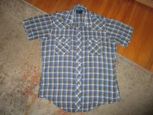 Vintage JC PENNEY WESTERN SHOP SHIRT Pearl Snap blau schwarz kariert 70er 80er weich dünn L - Bild 1 von 6
