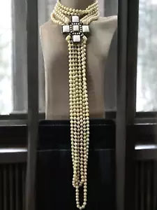 Authentic Chanel Cross Necklace~ Gold Metal Faux Pearl & White Gripoix Byzantine - Picture 1 of 24