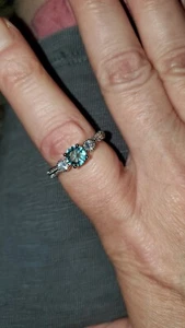 Size 9. NWT. Aquamarine And Diamonique Band Ring. - Picture 1 of 2