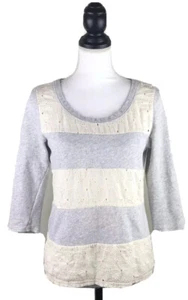 VOLCOM Fleece & Lace Top Sz SMALL 3/4 Sleeves Gray & Cream Sweater - Picture 1 of 10