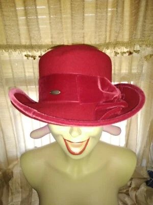 Sombrero Fedora de Terciopelo Rojo LIZ CLAIBORNE Dama Derby Imagen Sombrero Royal Ascot ❤️ts17j Foto 1 de 4