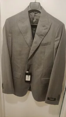 Zanetti 38R slim modern fit grey blazer 100% wool made in italy wide peak lapels - Image 1 of 4