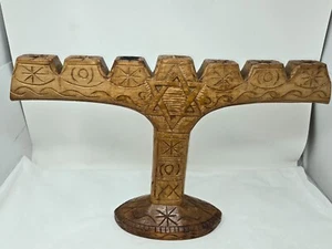 VINTAGE HANDGESCHNITZTE HOLZ JÜDISCHE TEMPEL MENORA 7 KERZEN SIGNIERT R JOSEPH 22"x14" - Bild 1 von 9