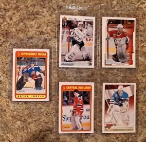 (5) Arturs Irbe 1990-91 O-Pee-Chee Rookie card RC 1991-92 Upper Deck 1993 Topps