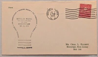 FDC #654 - RS Cachet "Diamond Jubilee" -  Menlo Park - Chas. L. Elliott - 1929 j - Image 1 of 2