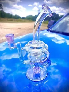 9in Glass Water Pipe Bong Purple Clear Recycler 14mm Vortex Smoking Bubbler - Picture 1 of 5