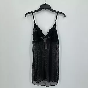 Savage X Fenty Chemise Womens L Black Floral Lace Mesh Fishnet Sexy Goblincore - Picture 1 of 8