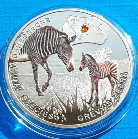 Zambia 1000 kwacha 2014 UNC Grevy's Zebra Silver Plated Colorized Coin Cover
