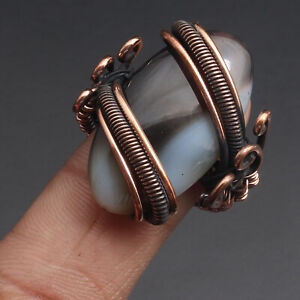 F6849 Banded Black Onyx Wire Wrapped Ring US 9 Gemstone Jewelry