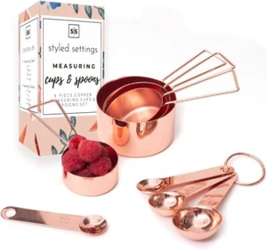 Copper Measuring Cups and Spoons Set - Metal Standard, - Picture 1 of 8