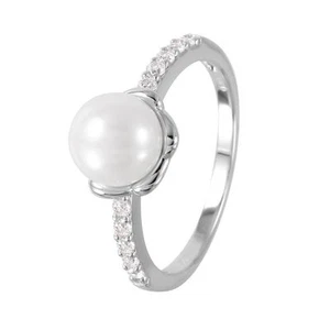 925 STERLING SILVER FAUX PEARL RING W/ DIAMOND ACCENTS/ NEW DESIGN!! SZ 5-9 - Picture 1 of 2