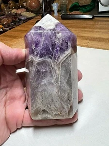 Amethyst Banded Chevron Crystal Gemstone Six Sided Tower Point Specimen 666 - Picture 1 of 12