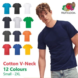 Fruit of the Loom Mens V Neck T Shirt Plain Casual Work Cotton Tee Top 61066 SS7 - Picture 1 of 15