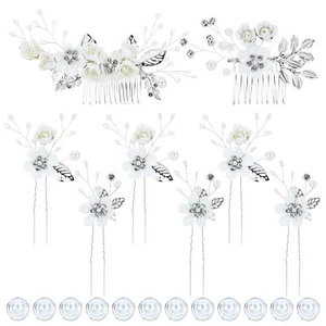 20 Pcs Rhinestone Pearl Hair Pins & Combs Set for Bridal Wedding White - Picture 1 of 8