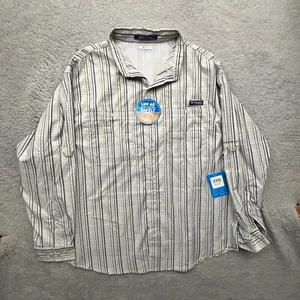Columbia Shirt Men XXL Gray Striped PFG Super Tamiami Performance Fishing Gear - Picture 1 of 13