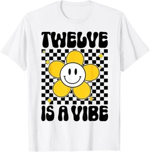 Twelve Is A Vibe 12th Birthday Groovy Boys Girls 12 Year Old T-Shirt Hoodie - Picture 1 of 10