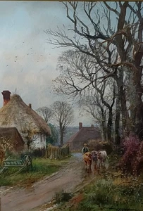 Henry Charles Fox RBA (1860-1929) signiertes Aquarell Rinder auf einer Dorfgasse - Bild 1 von 12