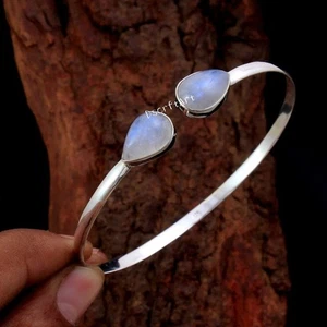 Moonstone Handmade Cuff Bangle, 925 Sterling Silver Handmade Bangle gift for her - Picture 1 of 8