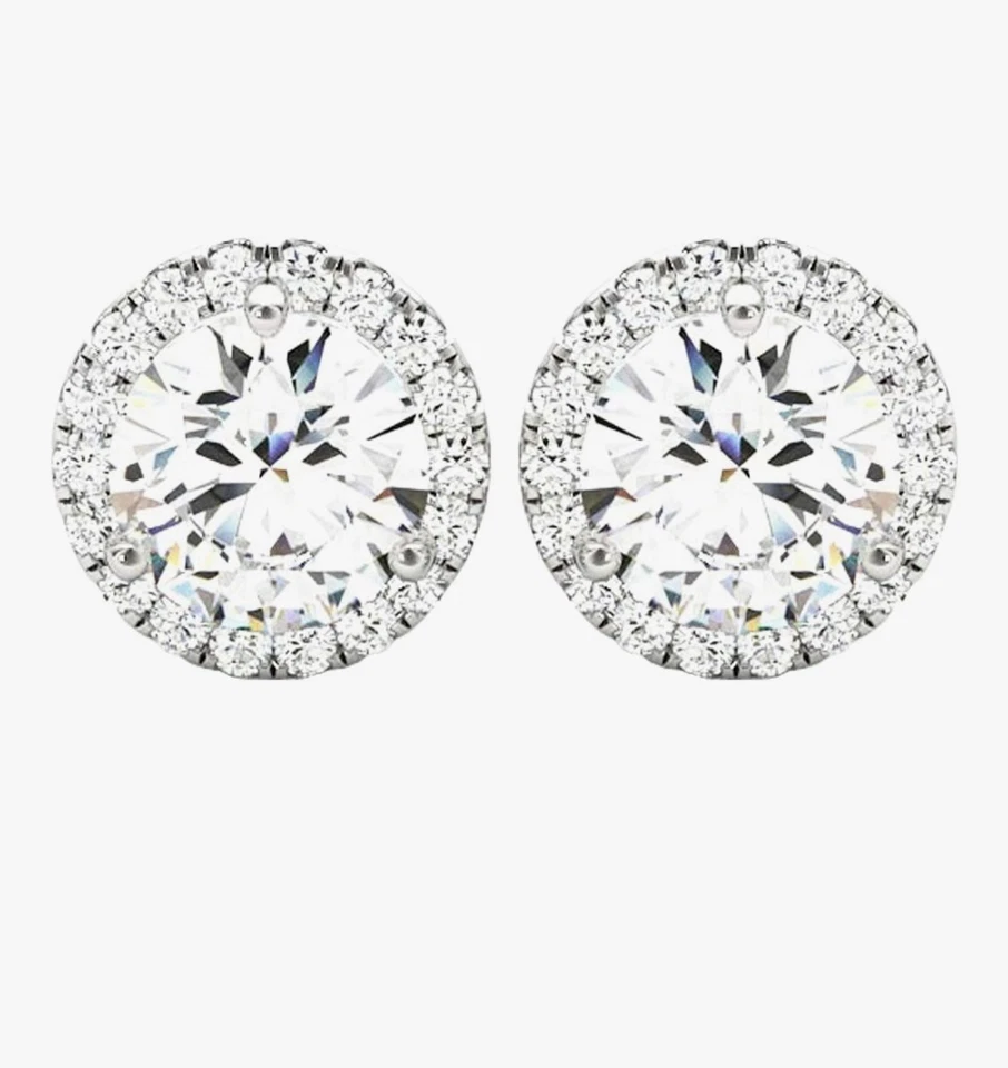 4.60 克拉 Lab Grown 钻石圆形切割 D 色 VS1 耳钉 14k 白金耳环 — 第 1/1 张图片