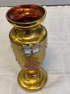 ORIGINAL BÖMISCHE GLAS- VASE HANDBEMALT ÜBERFANG BLUMENDEKOR - Bild 1 von 11