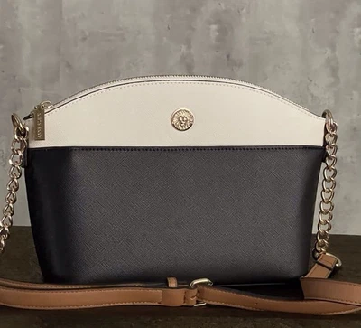 NWOTs Anne Klein Classic Black White Curved Brown Crossbody Strap HandBag Purse - Image 1 of 4