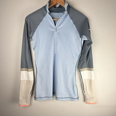 Nike Dri-Fit Manga Larga Mujer Talla Pequeña 1/4 Cremallera Bloque de Color Azul Gris Simulado  Foto 1 de 4