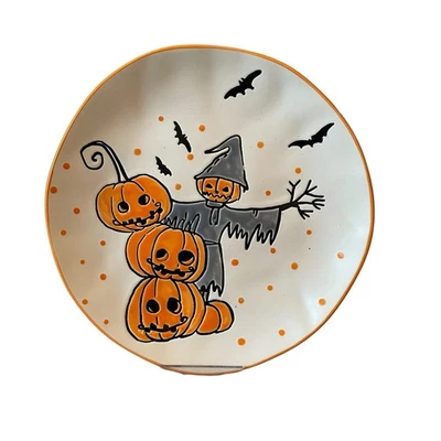 Juego de 2 platos de ensalada de Halloween ELI & ANA 8 pulgadas murciélagos calabazas espantapájaros nuevos Foto 1 de 4