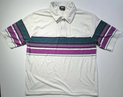 Camisa Polo Hobie Vintage Para Hombre 4XL Blanca Púrpura Rayas Surf Playa Retro Años 90 Foto 1 de 4