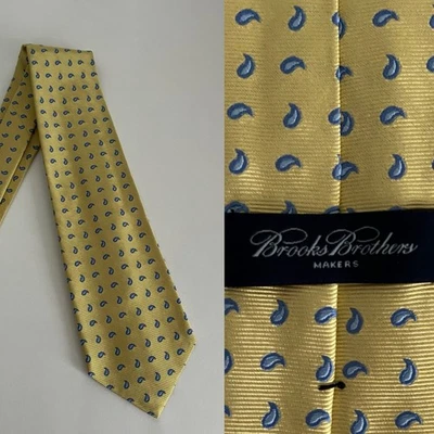Corbata Brooks Brothers Makers Tejida Inglaterra Amarillo Azul Paisley Pura Seda EE. UU. Foto 1 de 4