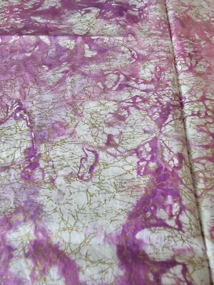Cotton Batik Tie Dye Fabric Purple Pink White Gold 108"×45" (3yds) - Image 1 of 4