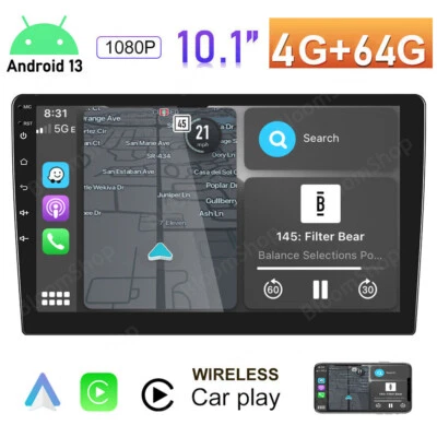 10.1'' Double 2 Din Android 13 Car Radio GPS WIFI BT Carplay Screen Stereo 4+64G - Image 1 of 4