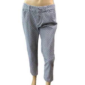 Faded Glory Blue Geometric Ankle Length Slim Fit Pants Size 10 Preppy Academia - Picture 1 of 13