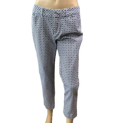 Faded Glory Blue Geometric Ankle Length Slim Fit Pants Size 10 Preppy Academia - Image 1 of 4