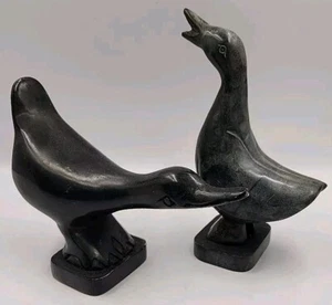2 Stone Duck Figure statue figurine Biir Hand Carved PLUCKY Water Fowl Flight - Picture 1 of 10