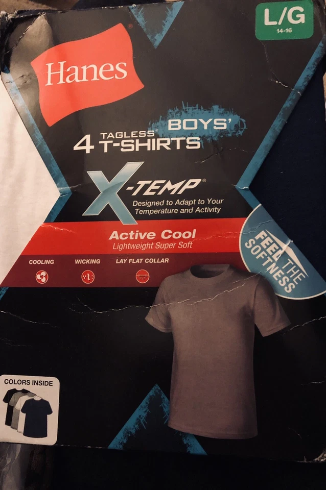 Hanes Tagless Boys Shirts Size Lg 14-16 4 Shirts Multipack Active Cool! - Image 1 of 1