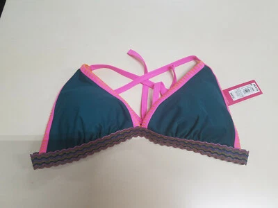Xhilaration Swim Top Green w/ Pink Trim & Tie, Size D/DD 6383, NWT, SHIPS FREE - Image 1 of 2