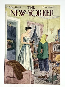 Original Nov 22, 1952 New Yorker Cover: Paying the babysitter from formal date - Picture 1 of 1