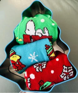 Cacahuetes 3 Pr. Zapatos calcetines para damas de vacaciones 6 1/2-12 NUEVO Snoopy Woodstock - Imagen 1 de 3