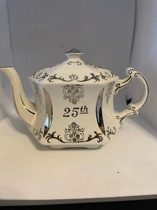 VTG Ellgreave Genuine Ironstone Teapot & Lid 25th Anniversary Hexagonal White - Picture 1 of 6