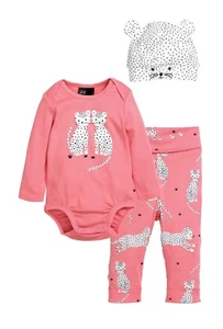 NWT H&M Size 4-6 Months Pink Bodysuit Leggings Hat 3 Piece Set In Organic Cotton - Picture 1 of 3