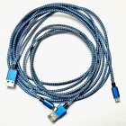 2 câbles de charge USB durables en nylon tressé bleu 3' & 9' pour iPhone, iPad, iPod