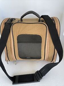 Marshall Small Dog Cat Pet Carrier Pockets Zippers Shoulder & Hand Straps Tan