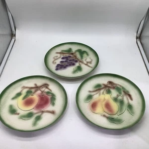 Ceramic Fruit Plates 9” Peaches Pears Grapes Handmade? Good Condition - Picture 1 of 9